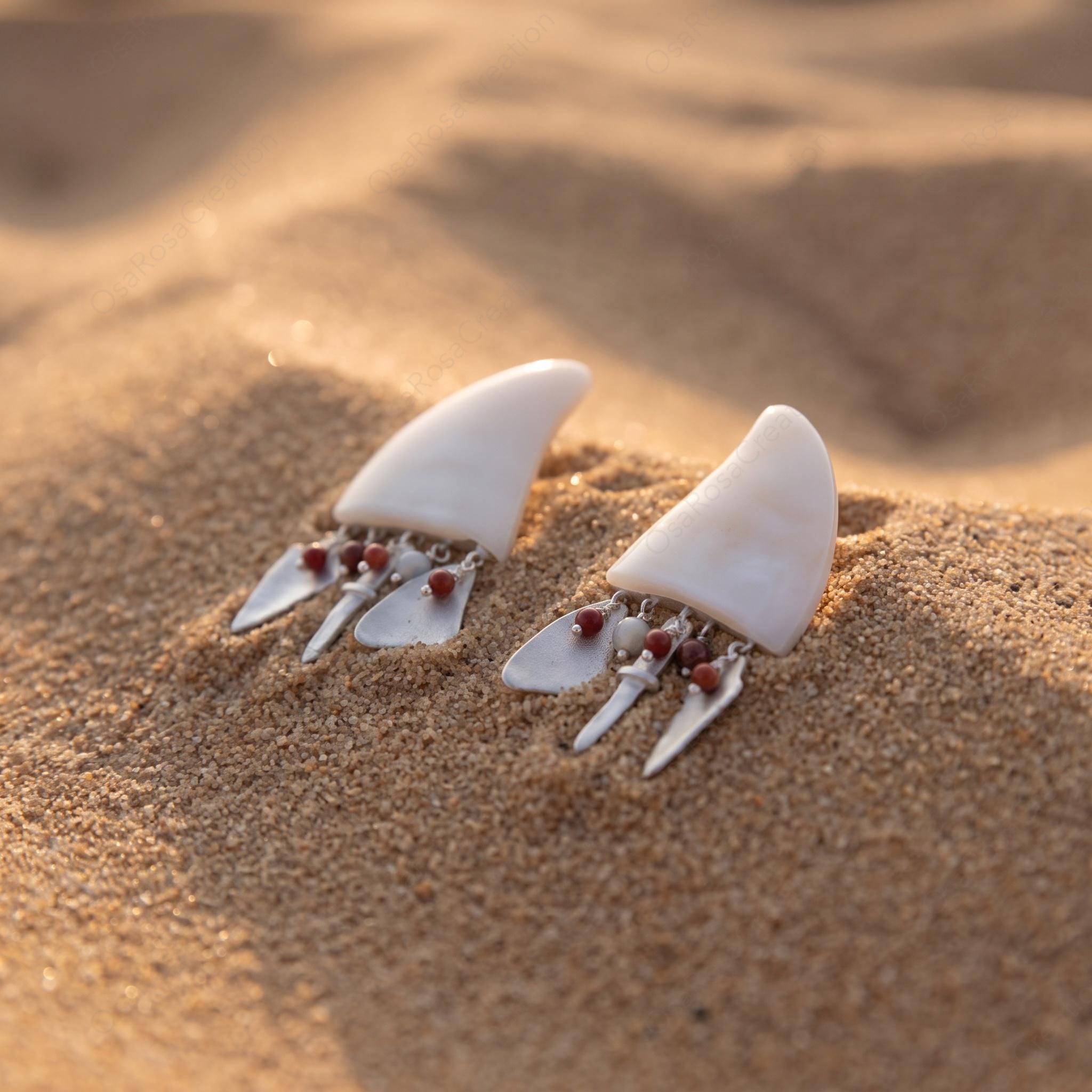 Tribal Horn Faux Resin Earrings, Artisan Sterling Silver Dangle Drops