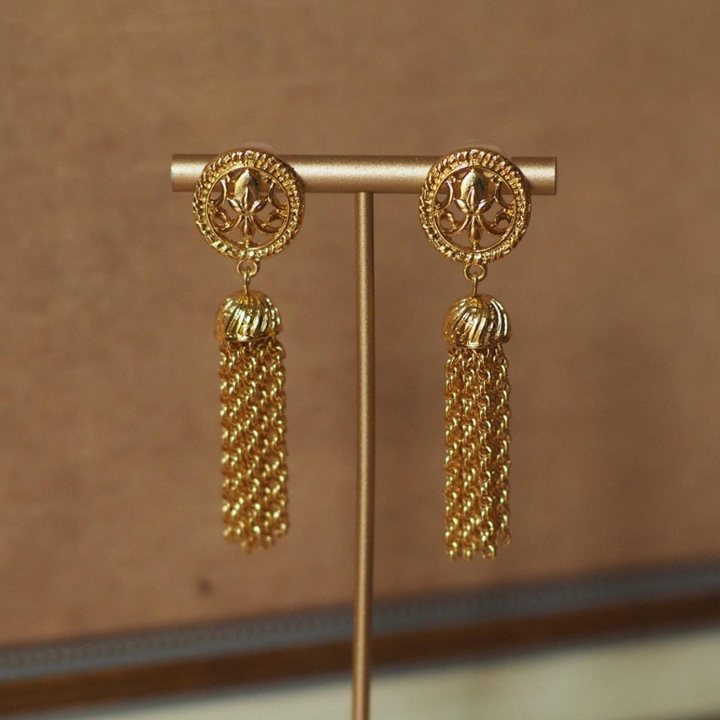 Gold Medallion Tassel Earrings | Ancient Coin Style, 925 Silver Posts