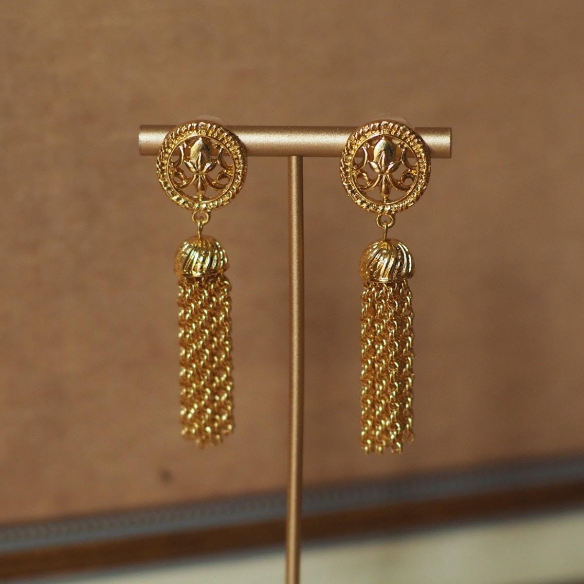 Gold Medallion Tassel Earrings | Ancient Coin Style, 925 Silver Posts