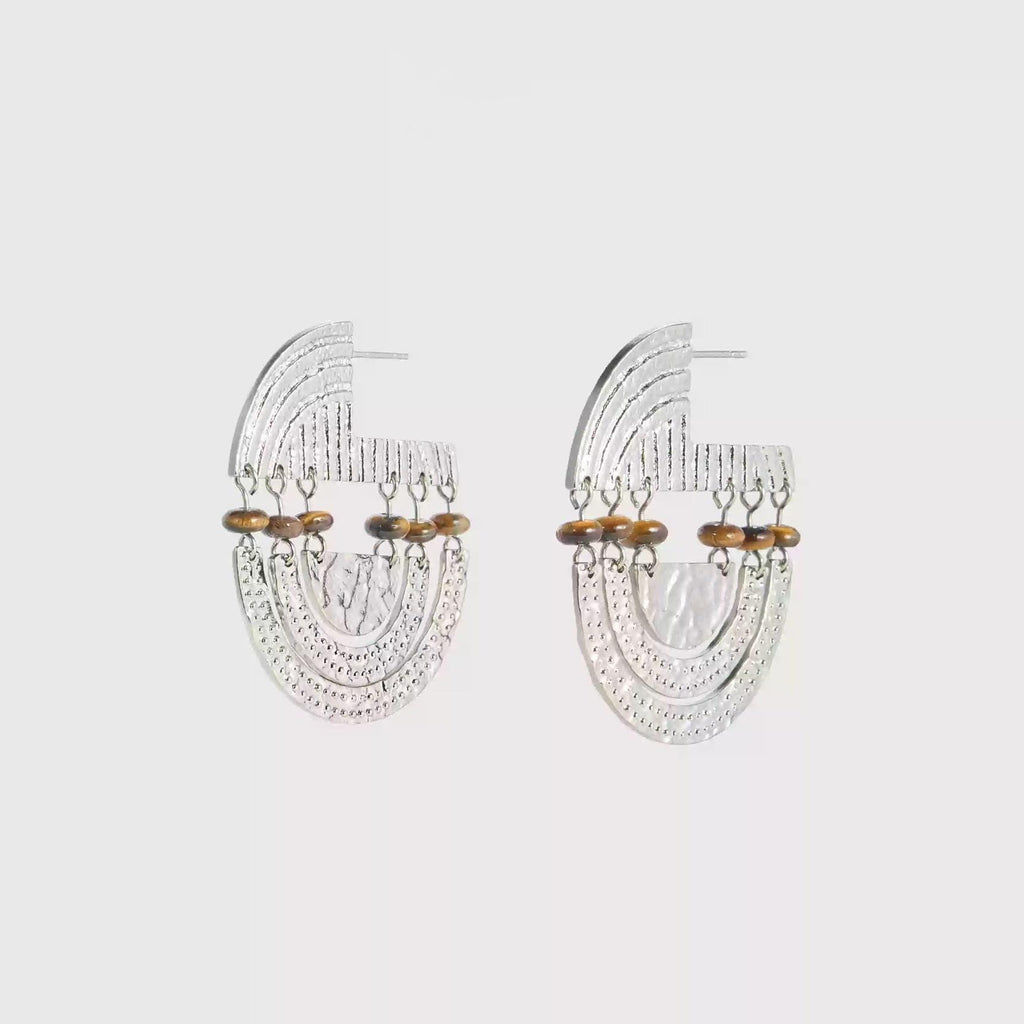 Totem Arc Earrings — Tribal Turquoise Statement Jewelry