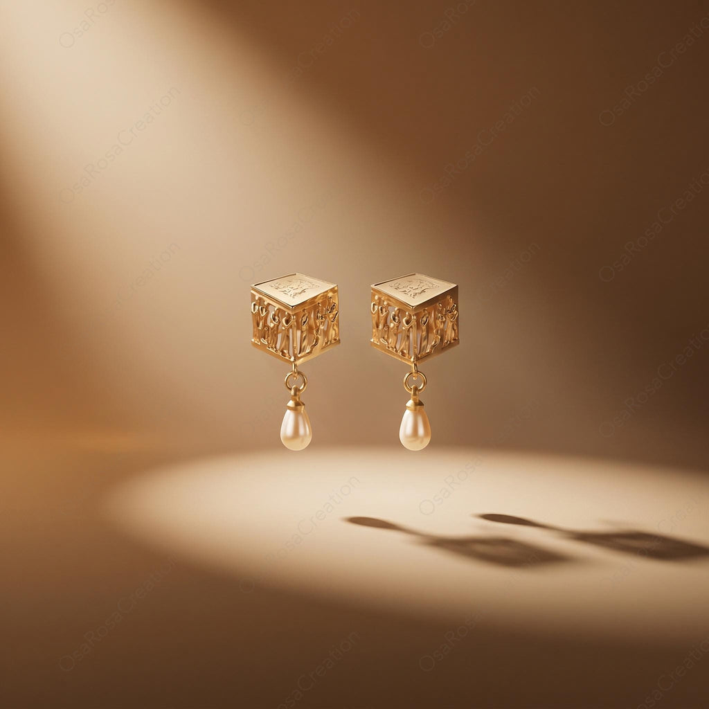 Ancient Greek Plato Academy Earrings | Museum Style Gold Earrings with Pearl Drop | Philosophy Inspired Jewelry