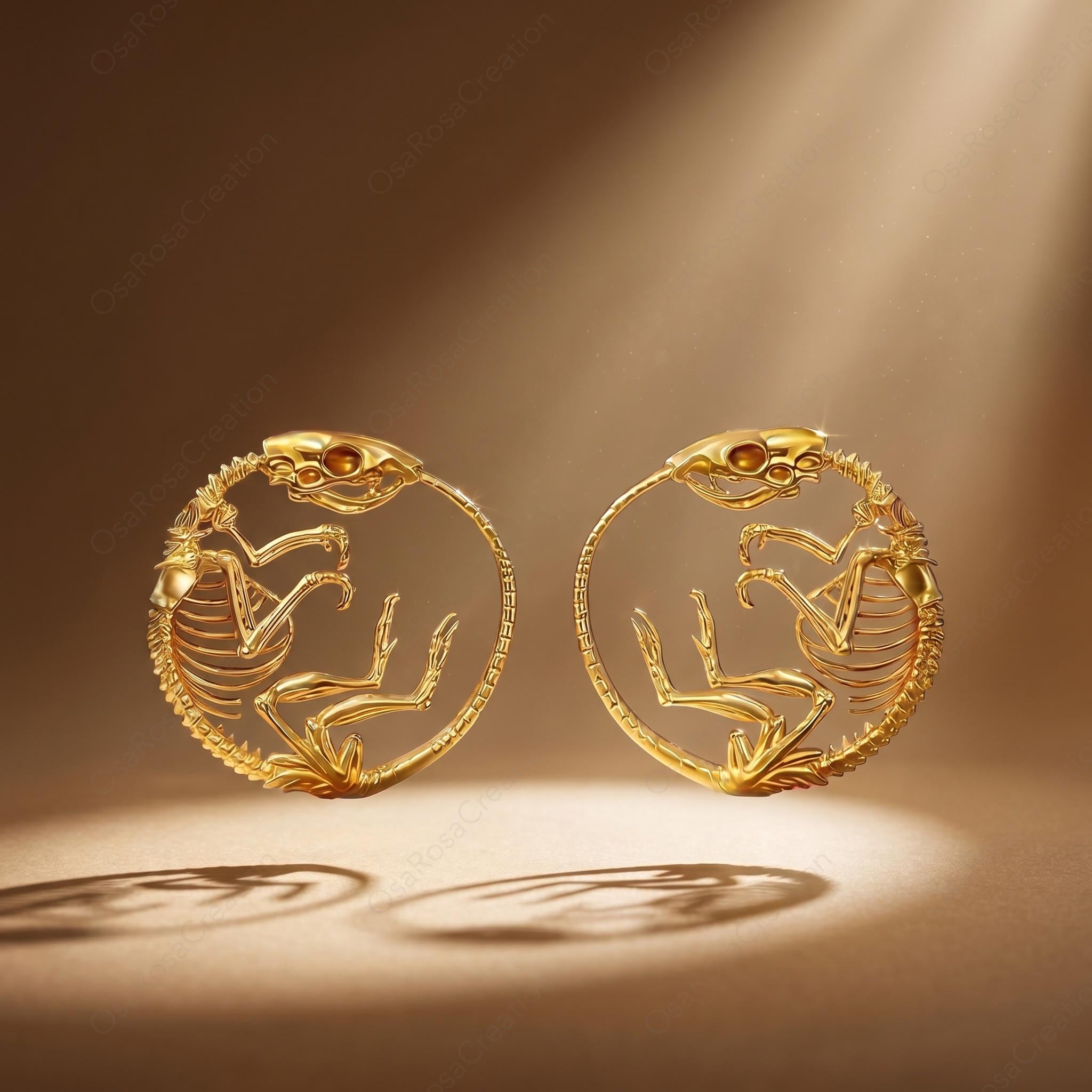 Velociraptor Bone Earrings — Sculptural Prehistoric Jewelry,Dinosaur Skeleton Jewelry