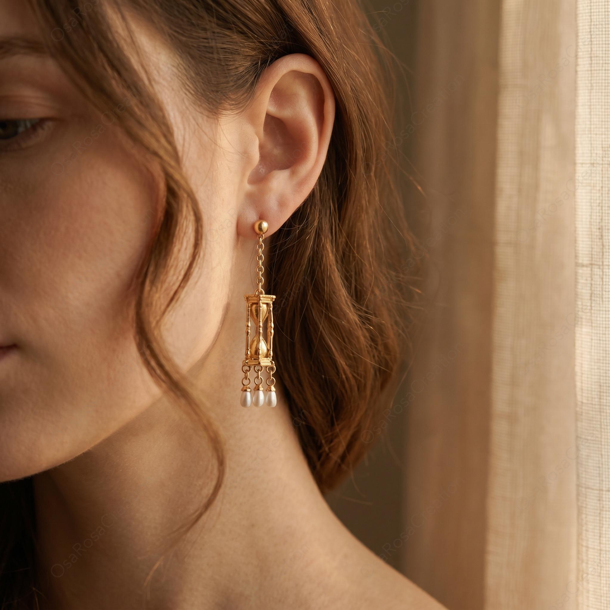 Vintage Gold Drop Earrings with Pearls | Everyday Statement Jewelry | Christmas & New Year Gift