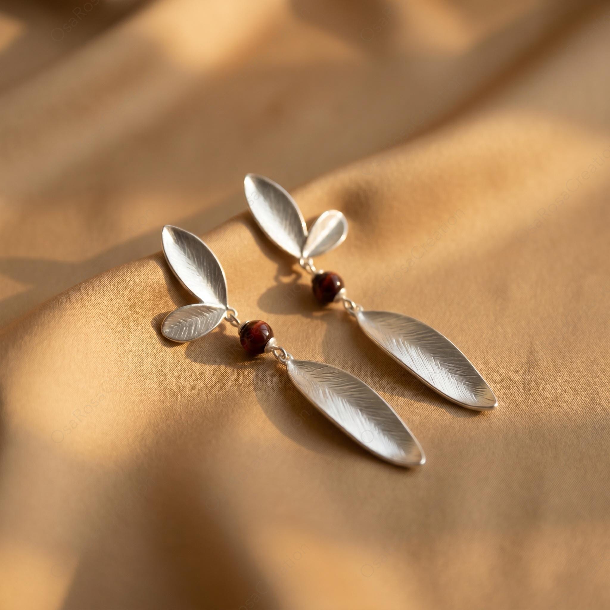 Sterling Silver Leaf Drop Earrings, Botanical Dangle, Nature Inspired Bridal Jewelry