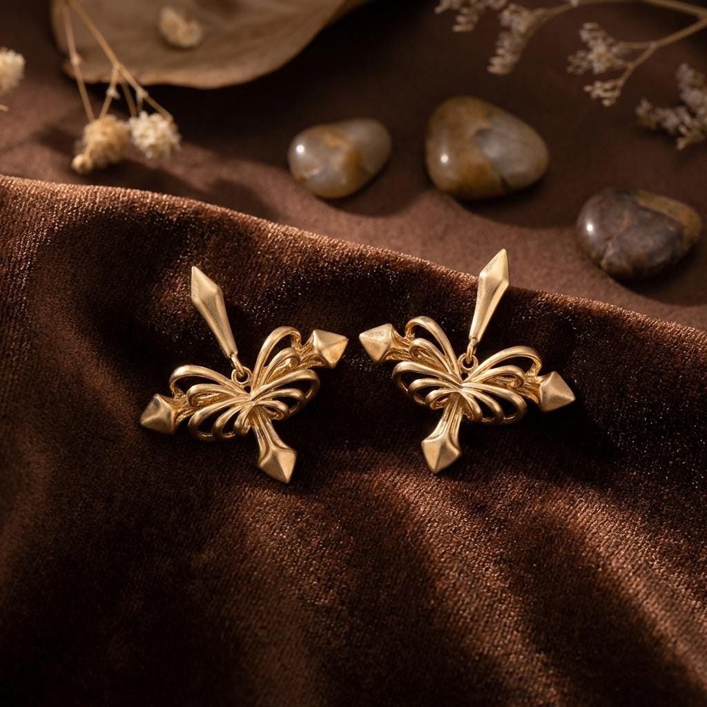 Gold Cross Bow Earrings • Gothic Baroque Spear Studs