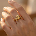 Sculptural Lop Bunny Ring, Gold Plated Brass, Vintage Style Animal Jewelry