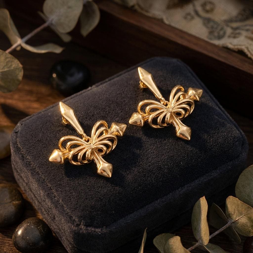 Gold Cross Bow Earrings • Gothic Baroque Spear Studs
