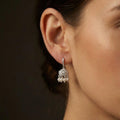 Crystal Pearl Tassel Earrings • Silver Bridal Chandelier Huggie Hoops