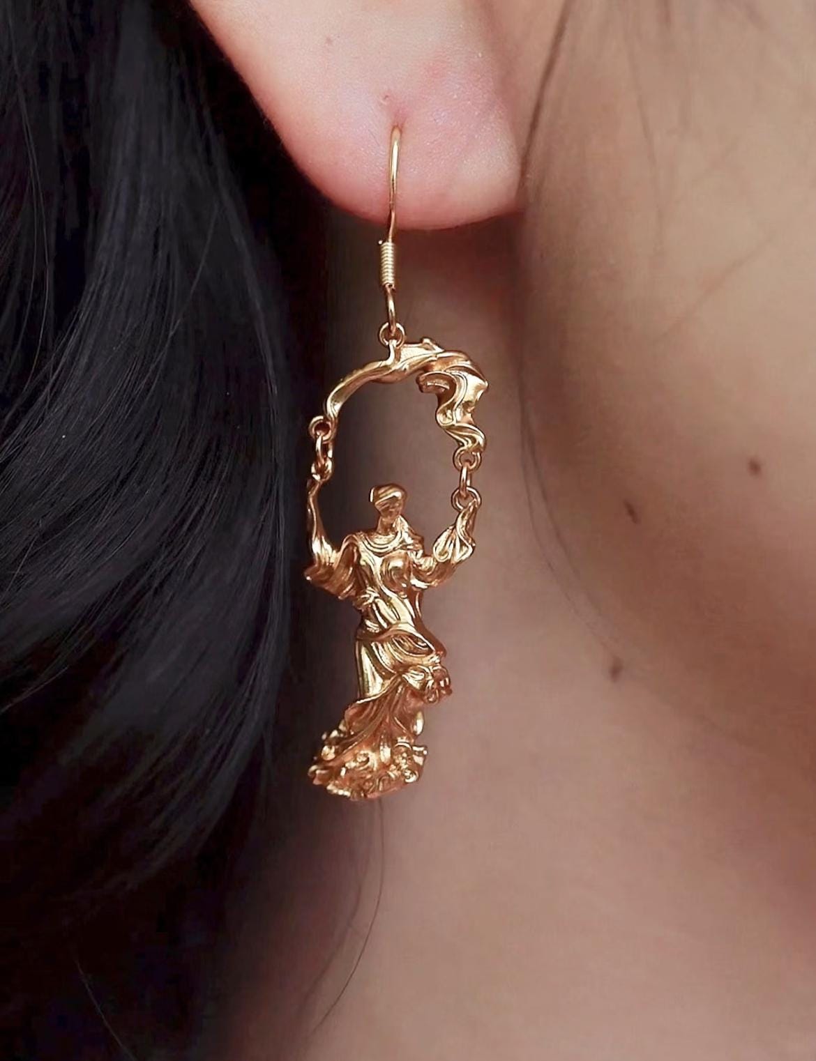 Gold Plated Greek Goddess Earrings | 925 Silver Hooks