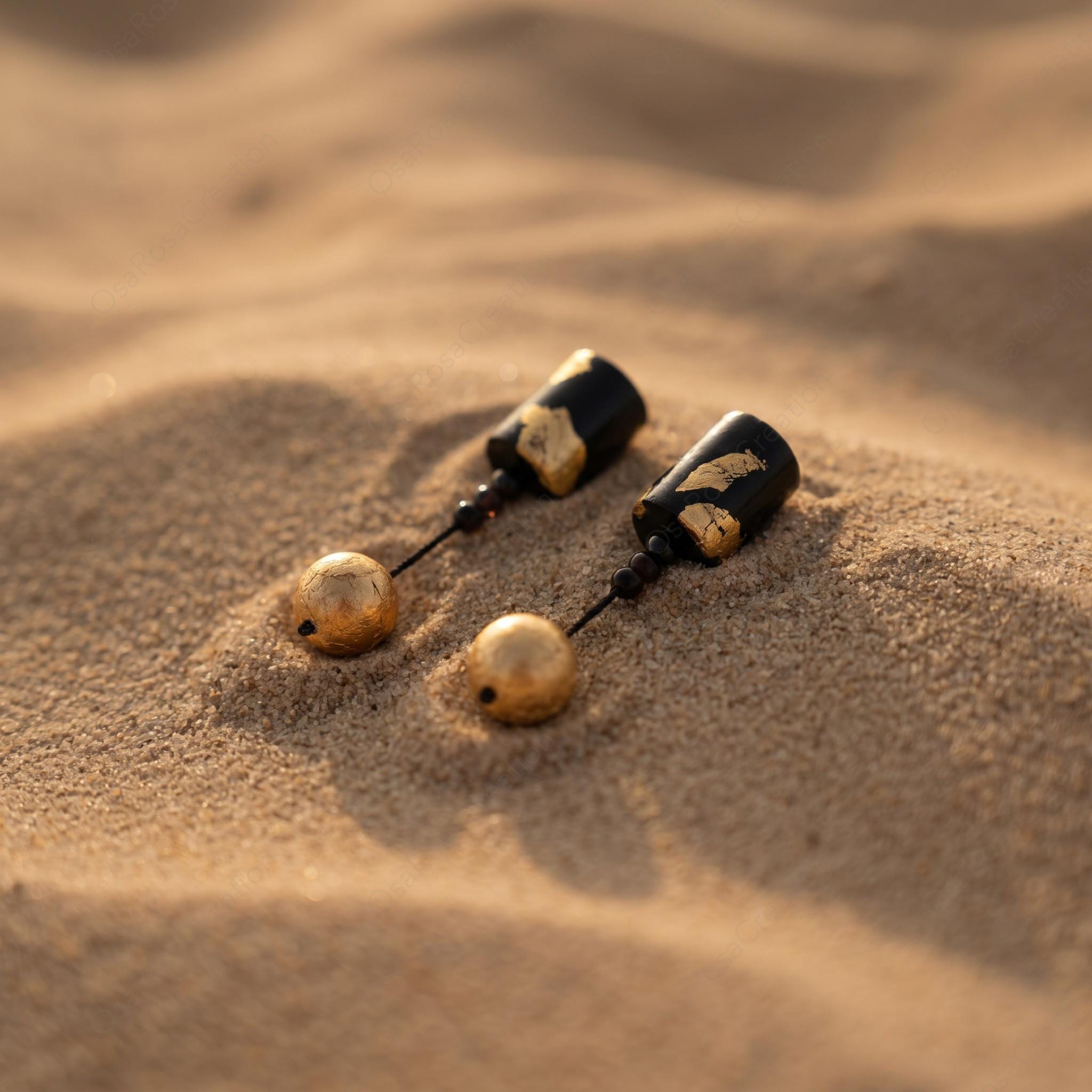 Black Gold Drop Earrings, Wabi Sabi Geometric Jewelry, Desert Inspired Statement Piece