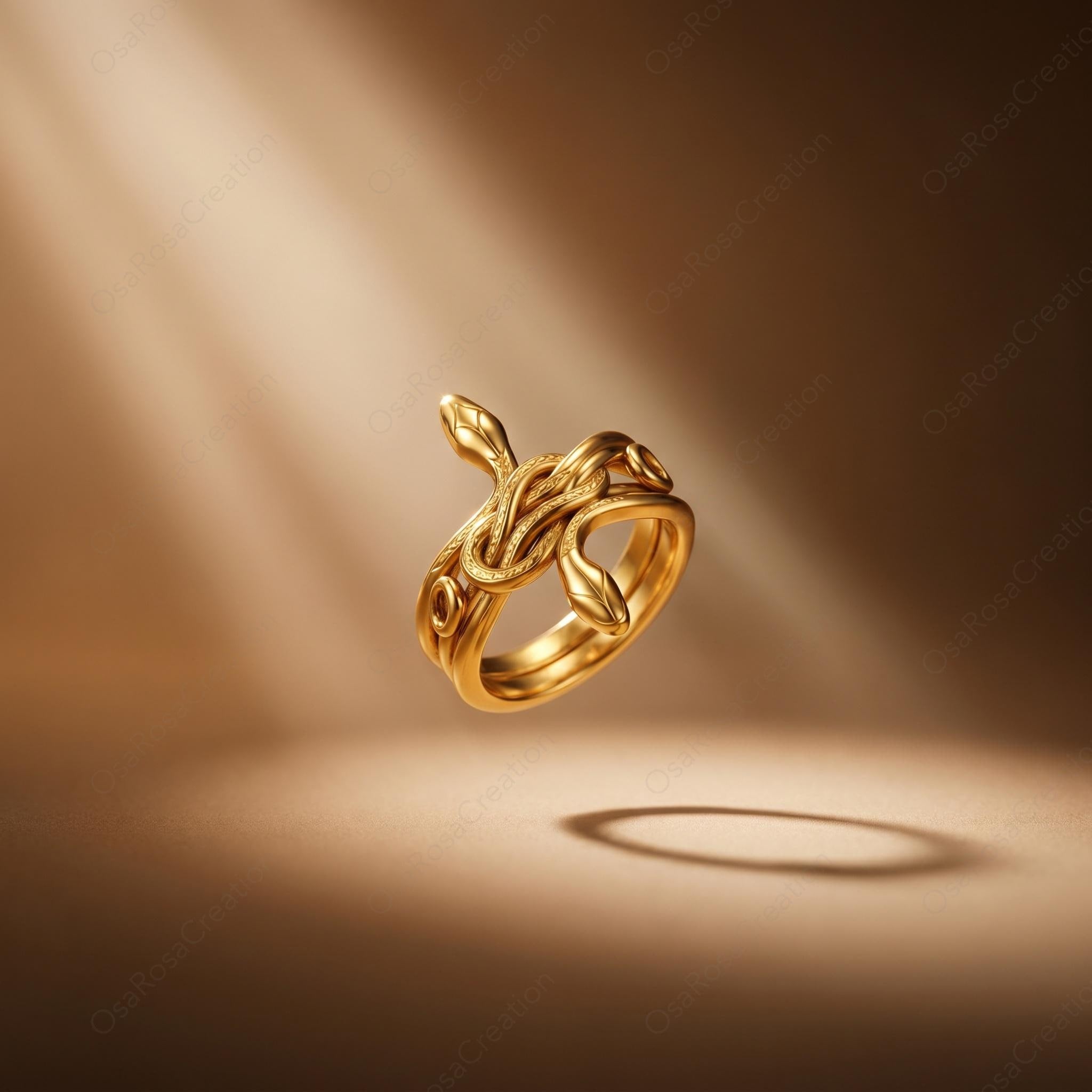 Sculptural Gold Snake Ring, Textured Serpent Animal Jewelry, Ancient Style Statement Ring