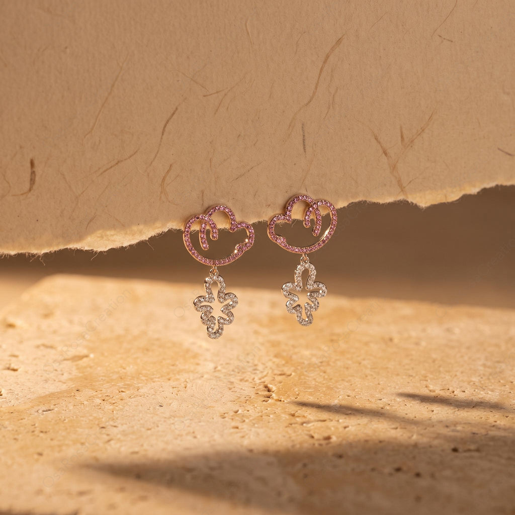 Whimsical Cloud Floral Dangle Earrings, Pastel Botanical Garden Jewelry