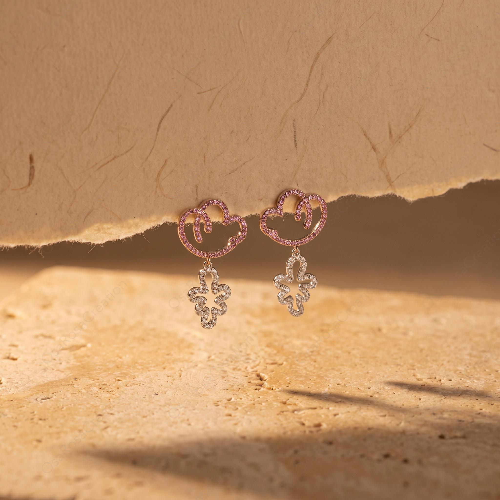 Whimsical Cloud Floral Dangle Earrings, Pastel Botanical Garden Jewelry