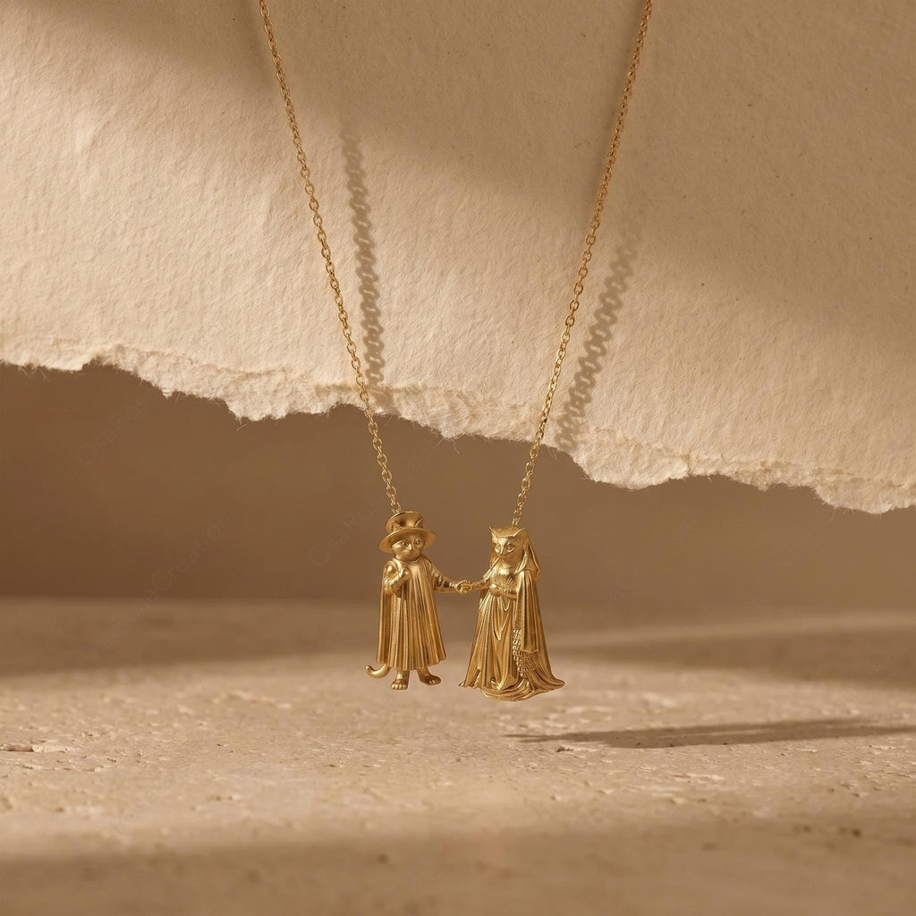 Arnolfini Inspired Cat Wedding Necklace | Gold Plated Brass Pendant