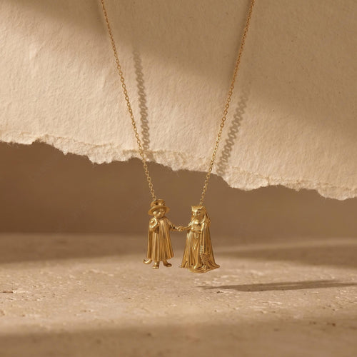 Arnolfini Inspired Cat Wedding Necklace | Gold Plated Brass Pendant