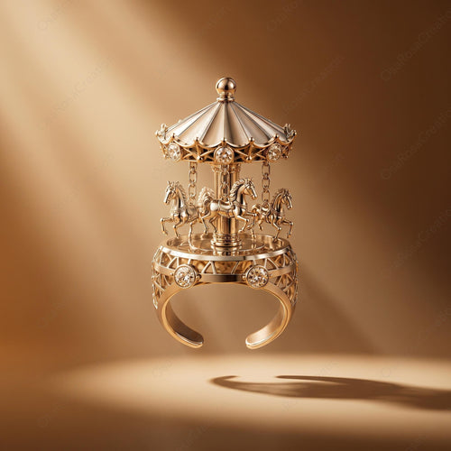 3D Carousel Dome Ring, Platinum-Plated Brass, Cubic Zirconia Fairytale Jewelry