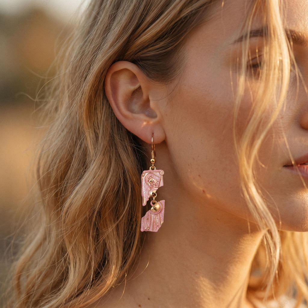 Asymmetrical Pink Pillar Earrings, Ancient Greek Architecture Jewelry, Broken Column Dangle Earrings, Classical Art History Gift for Her