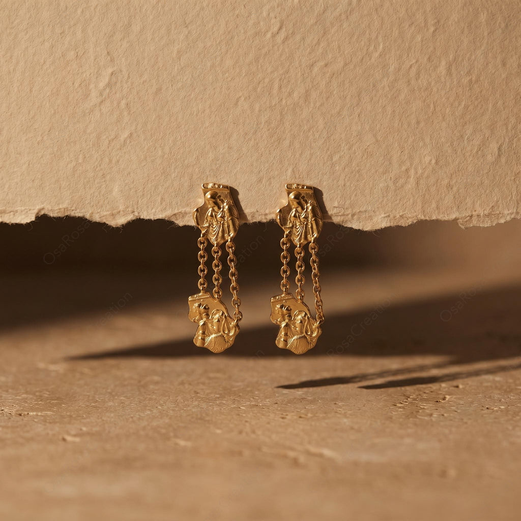 Athena & Aphrodite Earrings – Greek Goddess Jewelry, Ancient Mythology Dangle Earrings, Gold Statement Earrings｜Christmas gift