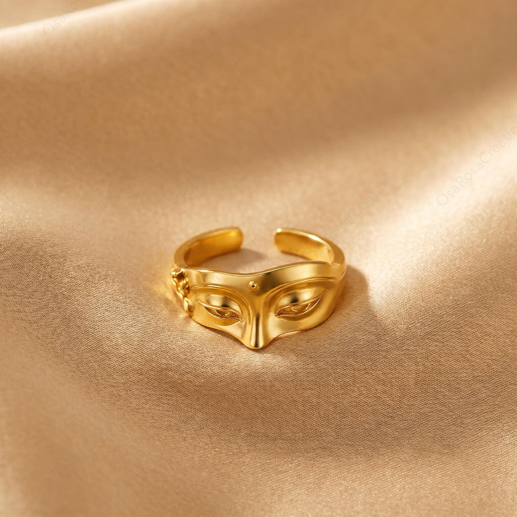Sculptural Face Ring, Gold Plated Brass Abstract Portrait Jewelry