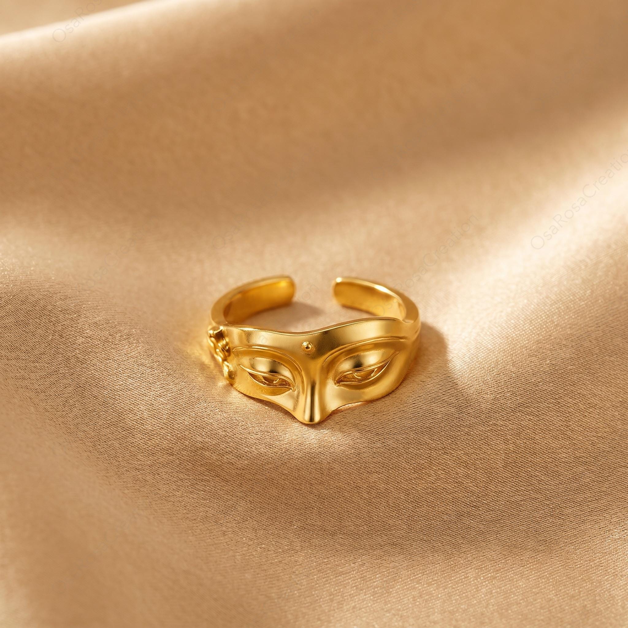 Sculptural Face Ring, Gold Plated Brass Abstract Portrait Jewelry