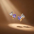 Sterling Silver Crushed Metal Heart Earrings, Purple Gemstone Studs, Unwrapped Candy Design