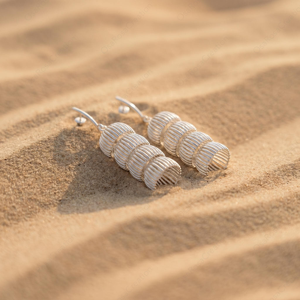 Sculptural Gold Drop Earrings, Fluted Column Dangle Jewelry, Artistic Minimalist Gift