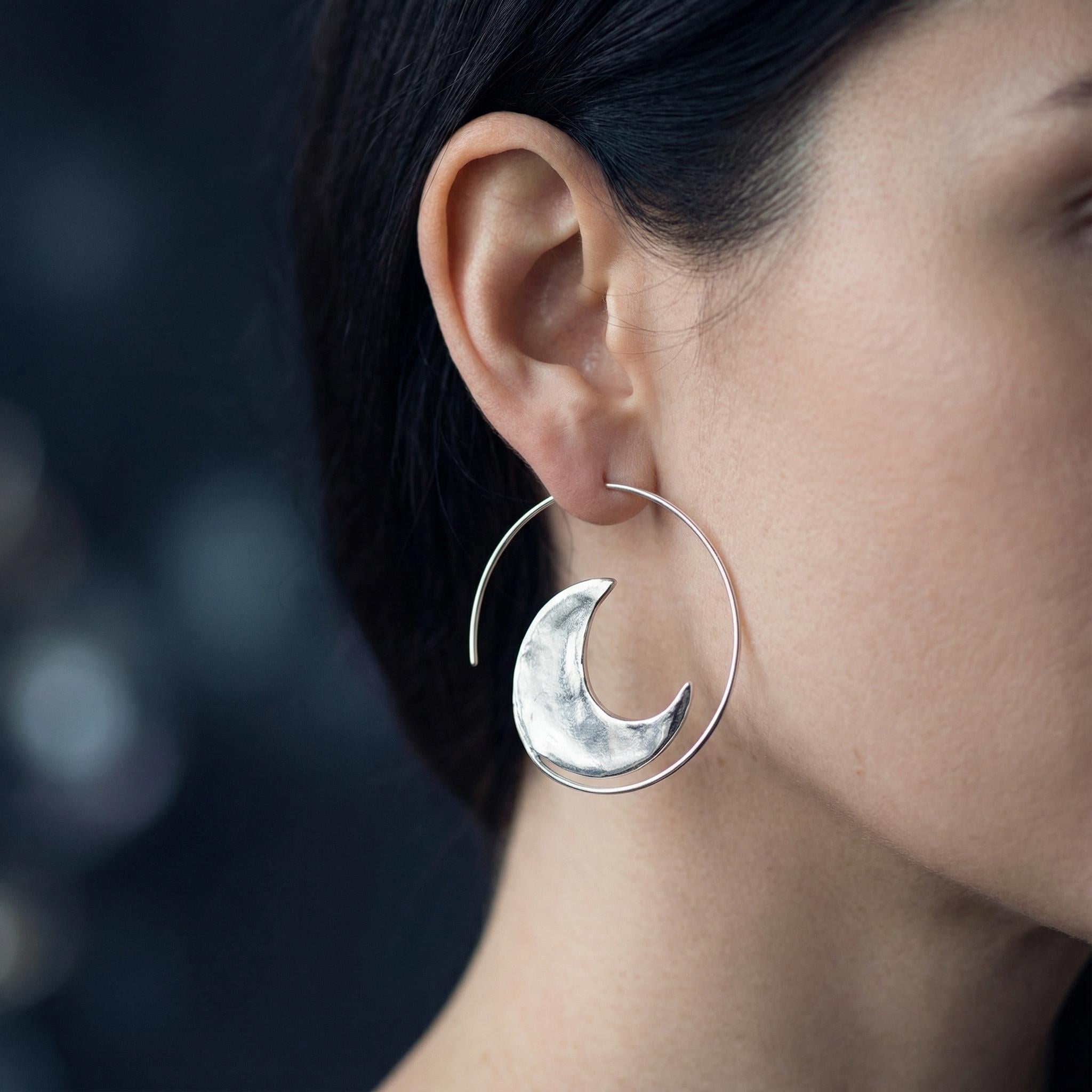 Crescent Moon Hoop Earrings | 18K Gold Plated, Celestial Jewelry