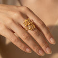 Rose Adjustable Ring Gold Floral Design | Open Botanical Ring Baroque Style | Elegant Flower Ring for Women