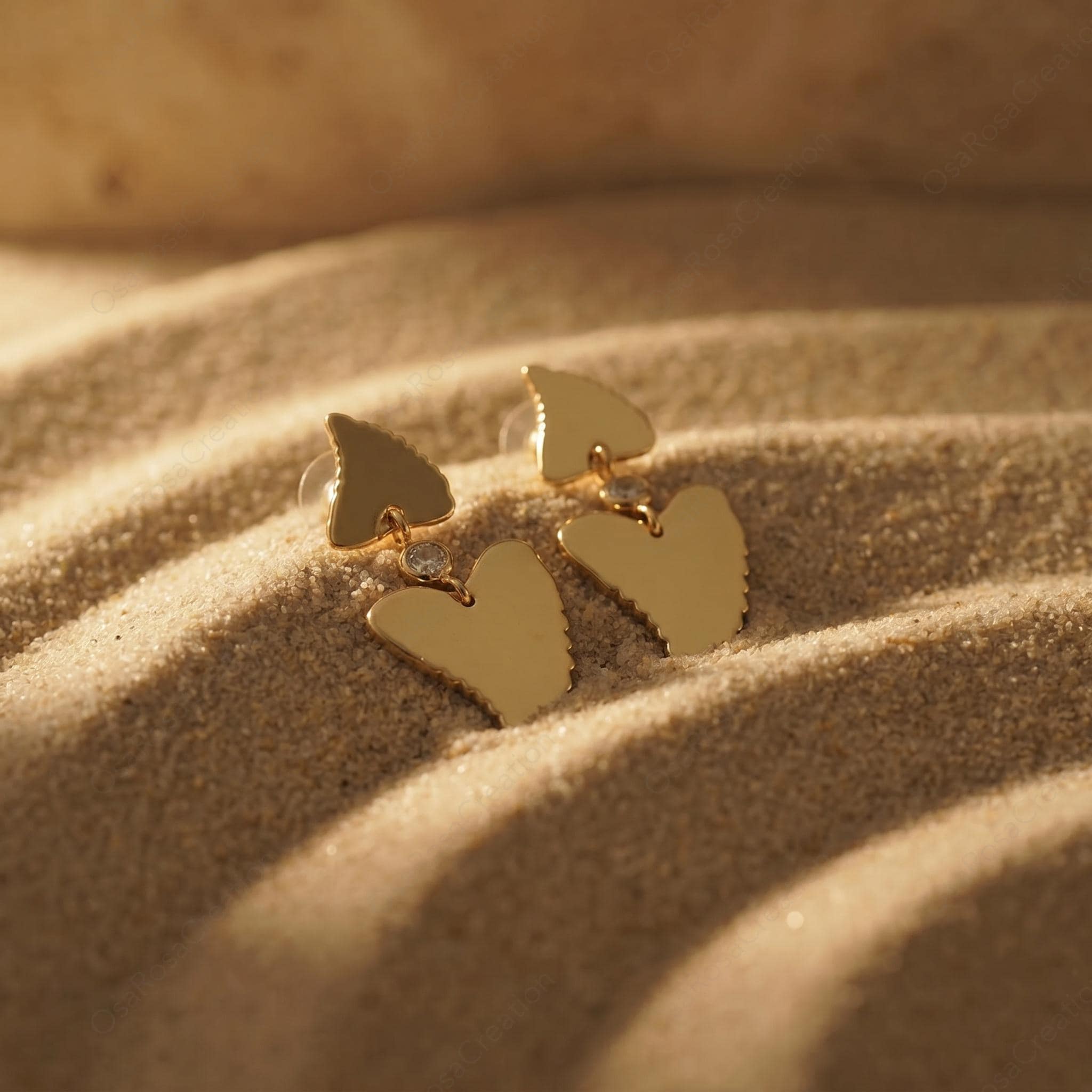 Organic Heart Drop Earrings, Textured Gold Dangle Artisan Jewelry