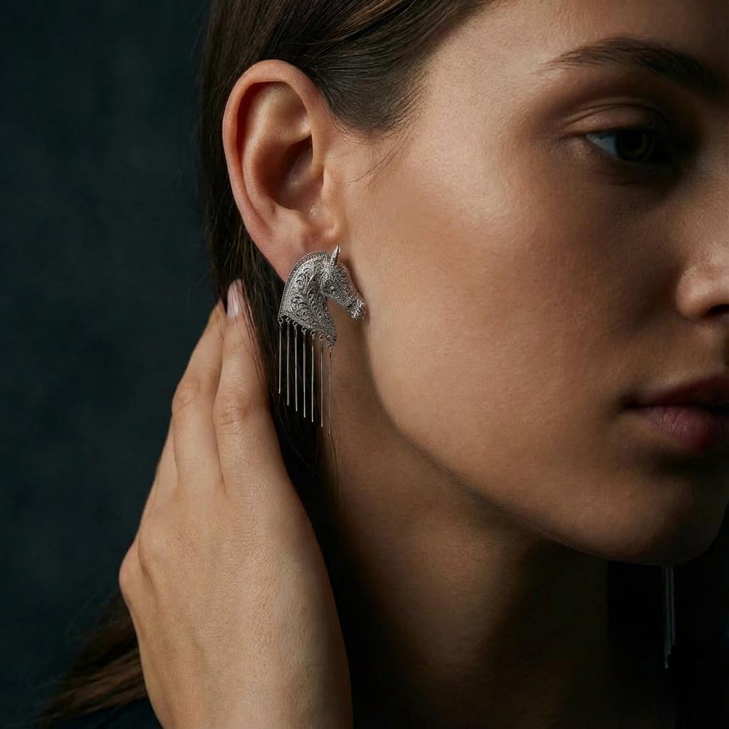 Pegasus Horse Head Earrings | Gold Plated Mythology Jewelry