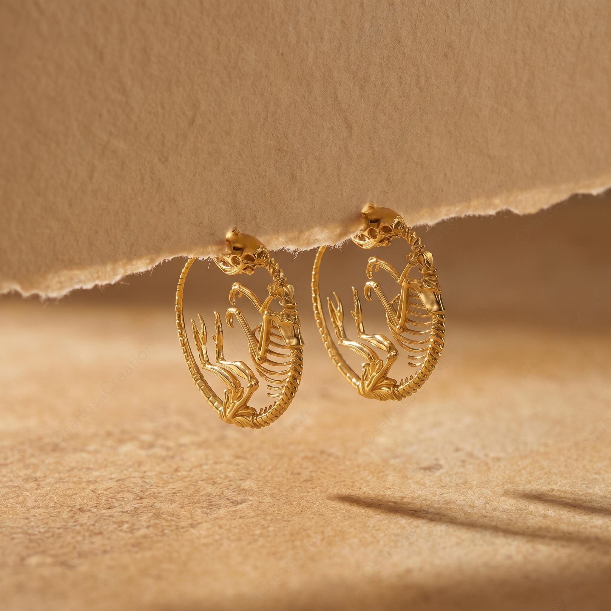 Velociraptor Bone Earrings — Sculptural Prehistoric Jewelry,Dinosaur Skeleton Jewelry