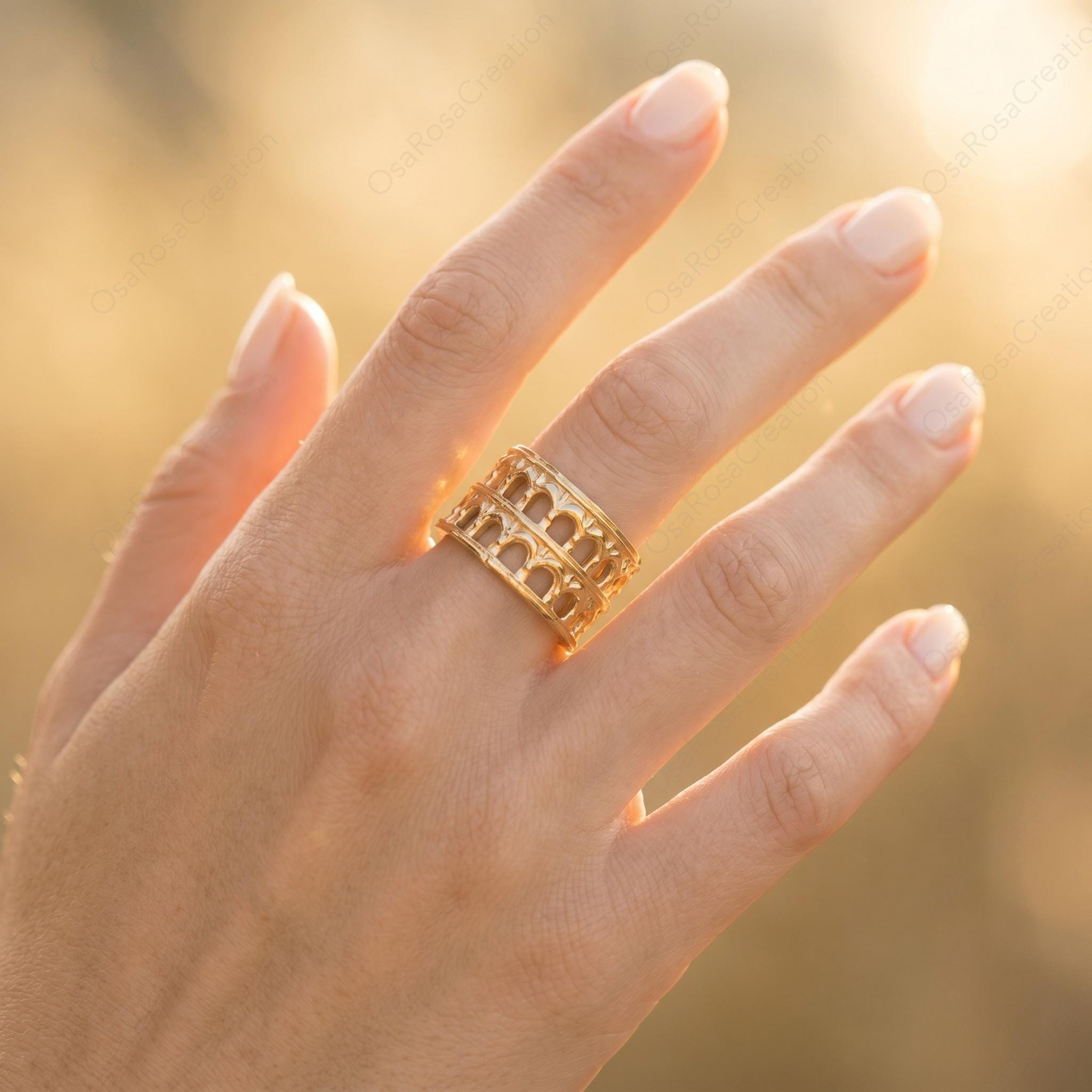 Roman Colosseum Adjustable Ring Gold Architecture Design | Open Statement Ring Museum Style