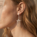 Silver Pavilion Tassel Earrings, Architectural Dangle Earrings, Minimalist Chandelier Drops, Geometric Art Jewelry