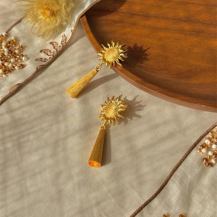 Sun Relic Drop Earrings — Gold Plated Mythology Jewelry