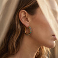 Turquoise Beaded Gold Hoop Earrings, Mediterranean Style Chunky Hoops, Lapis Lazuli Tone Vintage Earrings