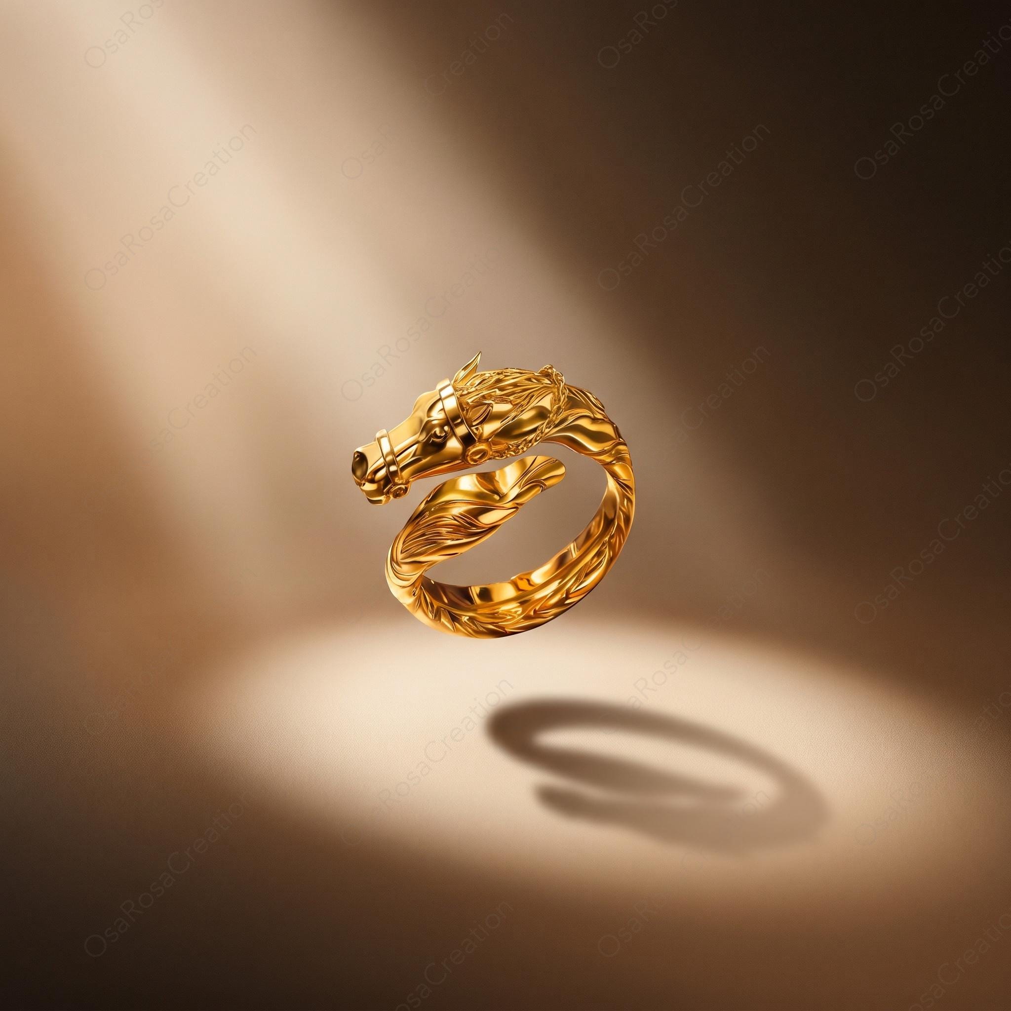 Sculptural Gold Horse Wrap Ring, Equestrian Animal Jewelry, Vintage Style Statement Piece