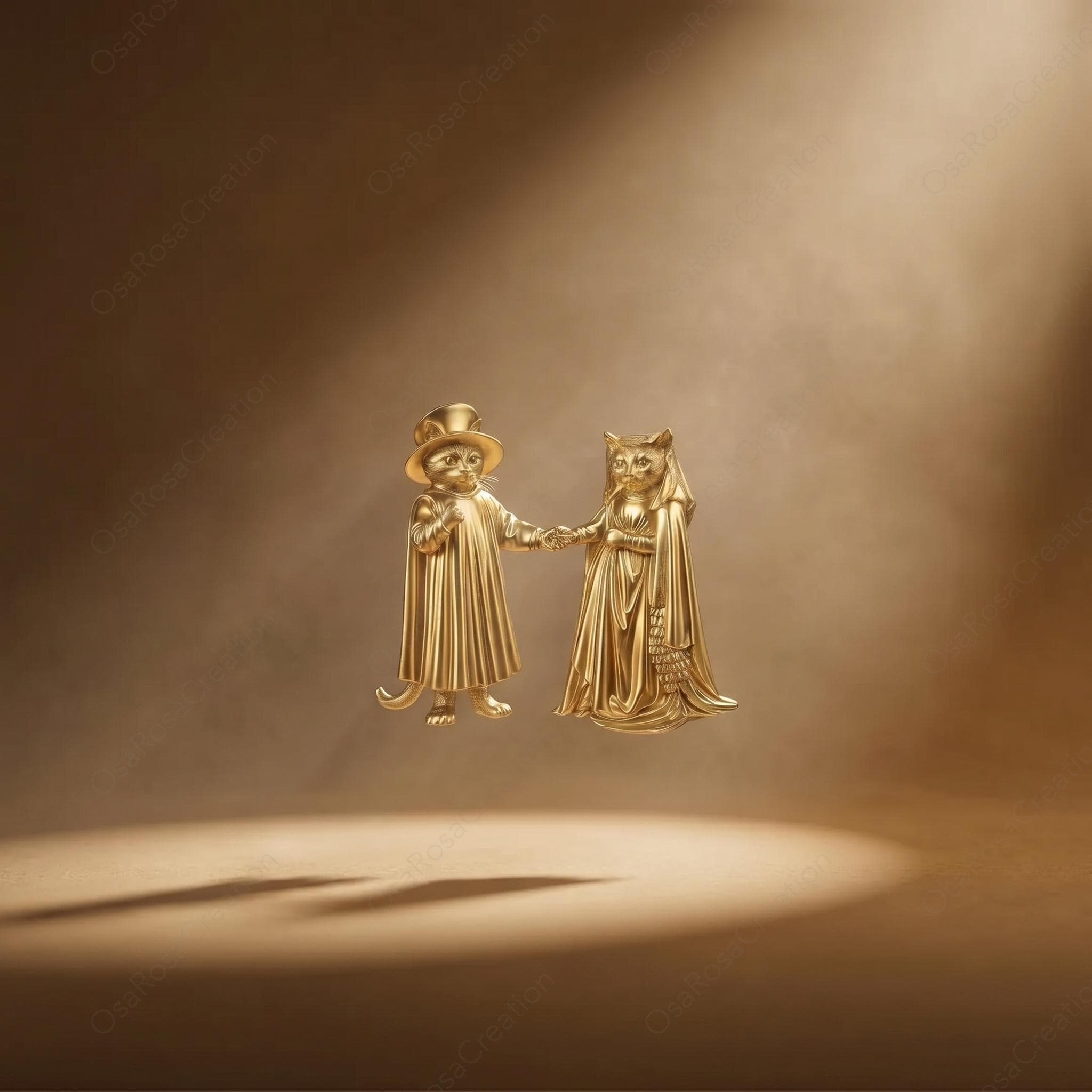 Arnolfini Inspired Cat Wedding Necklace | Gold Plated Brass Pendant
