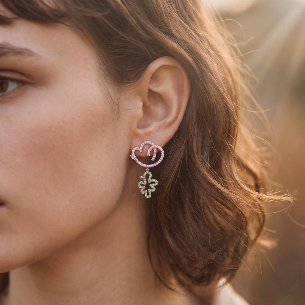 Whimsical Cloud Floral Dangle Earrings, Pastel Botanical Garden Jewelry