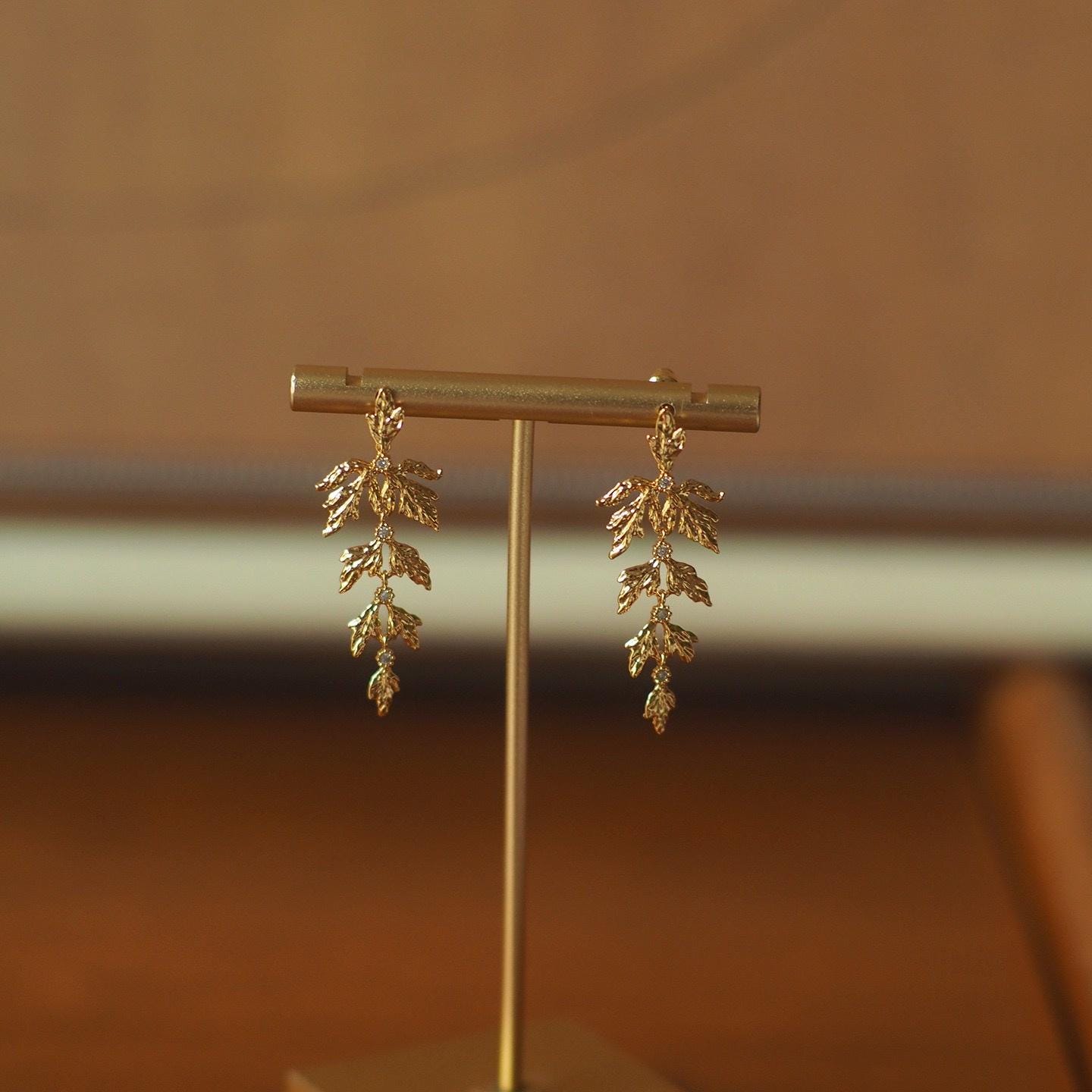Gold Leaf Dangle Earrings | CZ Sparkle, Botanical Jewelry