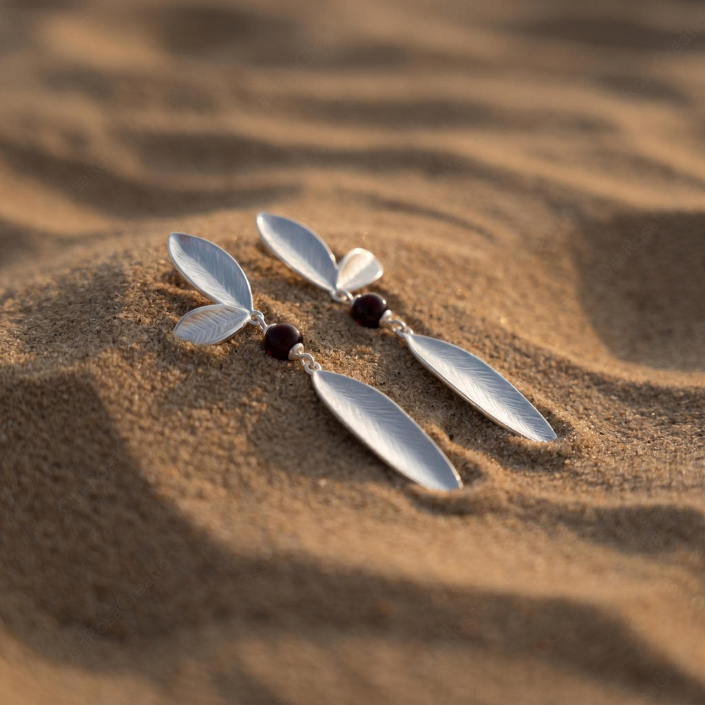 Sterling Silver Leaf Drop Earrings, Botanical Dangle, Nature Inspired Bridal Jewelry