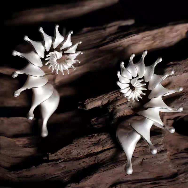Nautilus Shell Silver Earrings, Poseidon Myth Ocean Studs