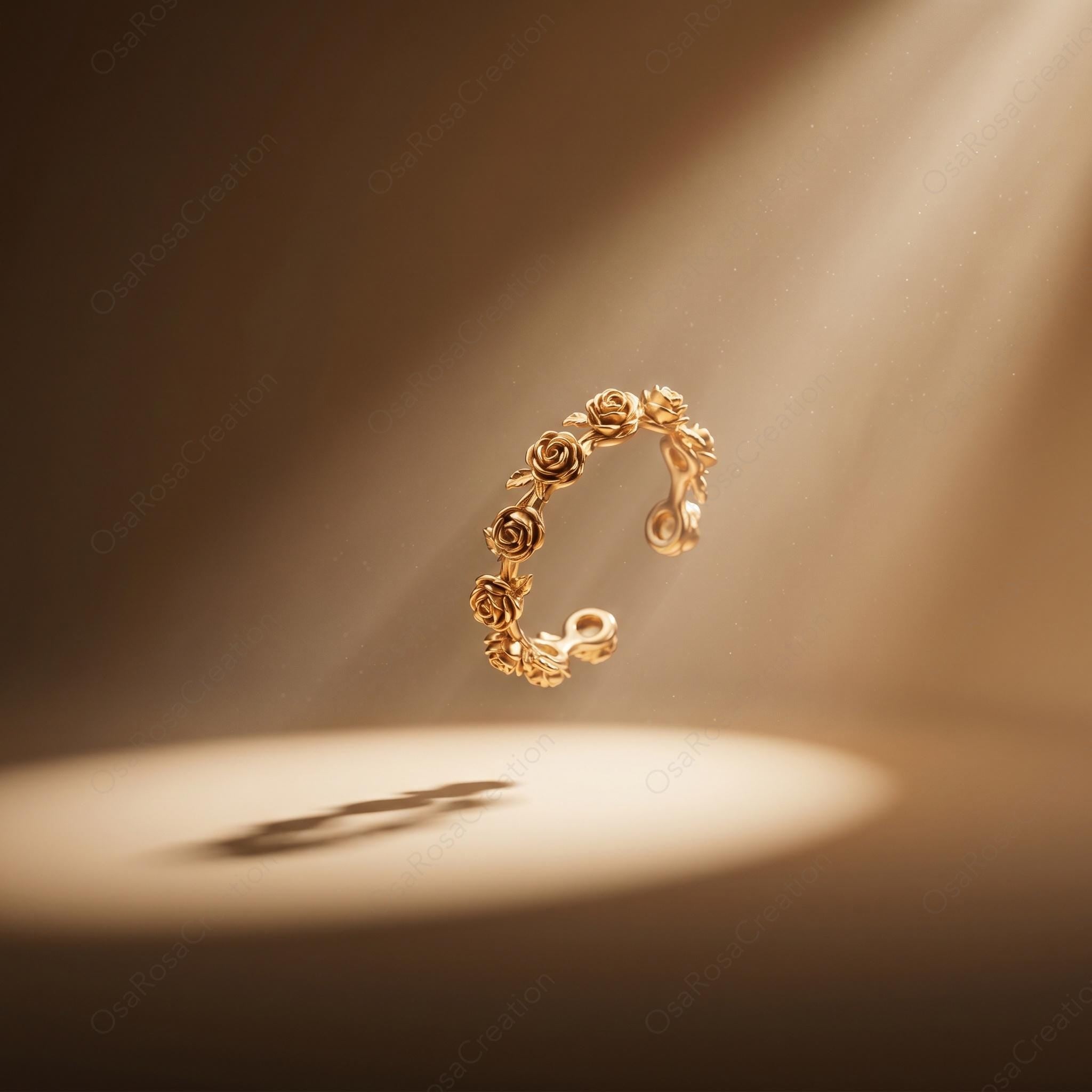 Vintage Botanical Sculpted Floral Ear Cuff - Gold-Plated Brass Rose Jewelry