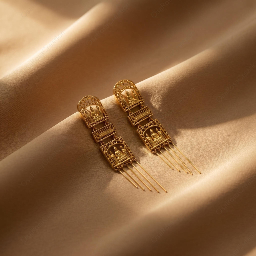 Gold Buddha Dangle Earrings • Zen Temple Jewelry, S925 Posts
