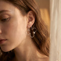 Minimalist Silver Wire Flower Earrings | Abstract Floral Hoop with Pearl Drop | Artistic Botanical Jewelry