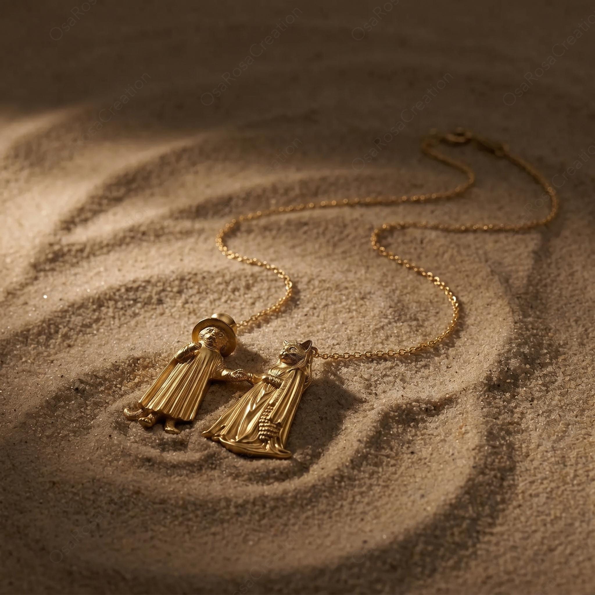 Arnolfini Inspired Cat Wedding Necklace | Gold Plated Brass Pendant