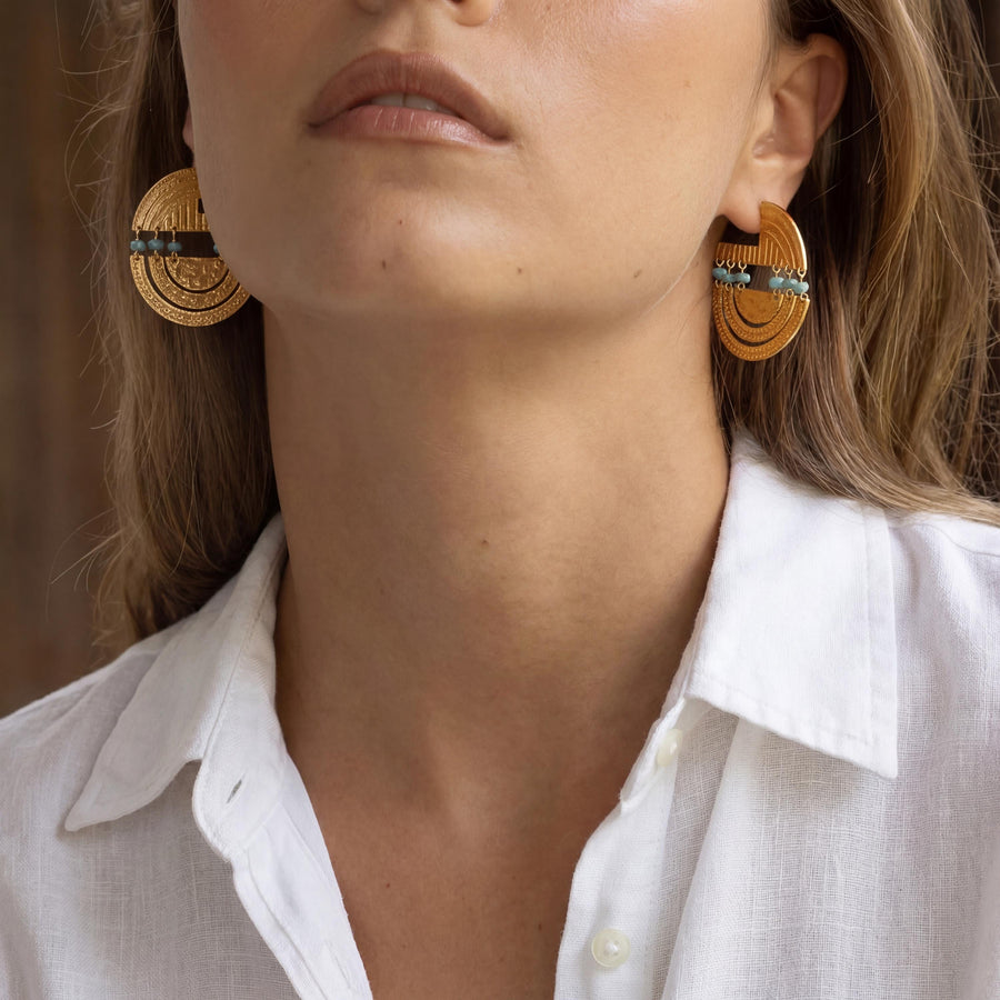 Blue Totem Arc Earrings