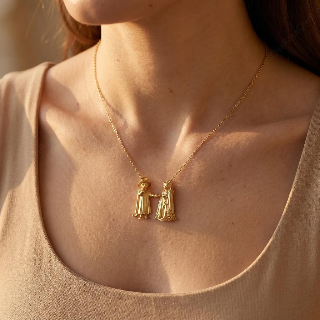 Arnolfini Inspired Cat Wedding Necklace | Gold Plated Brass Pendant