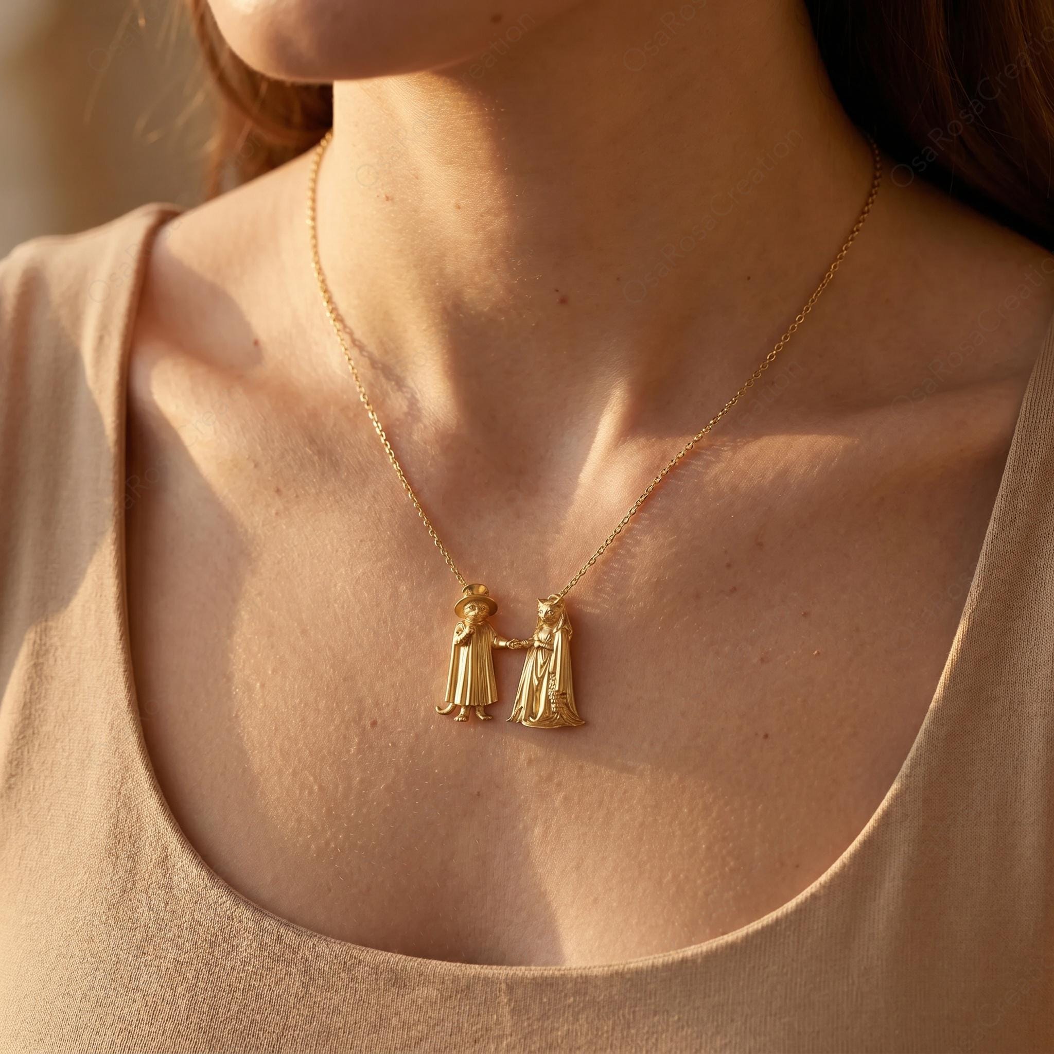 Arnolfini Inspired Cat Wedding Necklace | Gold Plated Brass Pendant