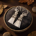 Matte Silver Tribal Tassel Earrings • Bohemian Fringe Jewelry