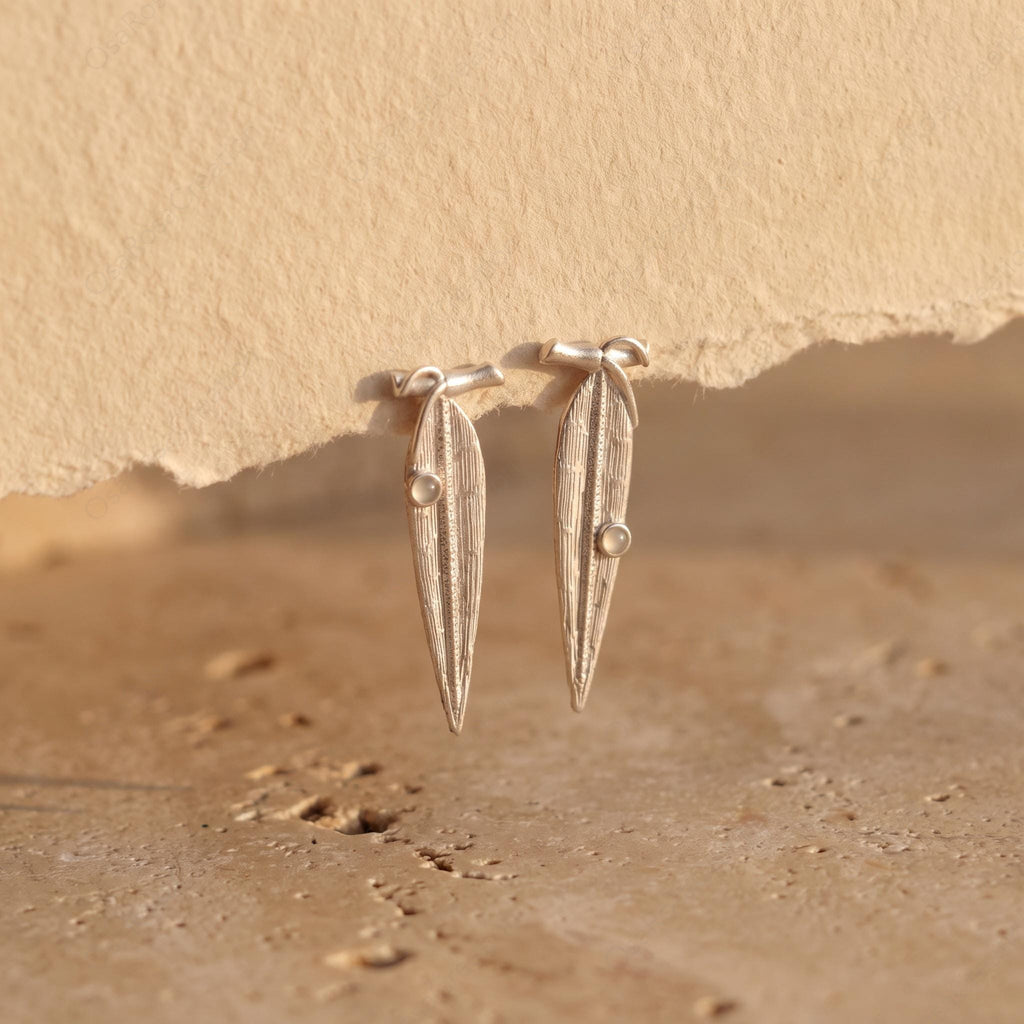 Sculptural Silver Leaf Drop Earrings, Botanical Nature Inspired Dangle Jewelry